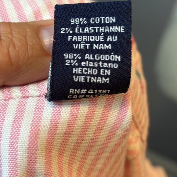 Mens Chaps Oxford Stretch Dress Shirt Button Up Pink Pineapple Novelty Large - Picture 6 of 7